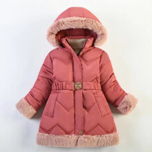 (#4Brick Red, 7-8 Years) Kids Girls Quilted Puffer Jacket Faux Fur Hooded Parka Coat Winter Warm Outwear*