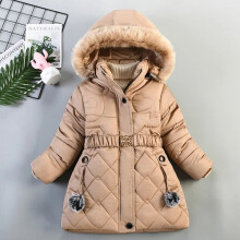 (#1Khaki, 8-9 Years) Kids Girls Quilted Puffer Jacket Faux Fur Hooded Parka Coat Winter Warm Outwear*