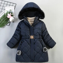 (#1Royal Blue, 7-8 Years) Kids Girls Quilted Puffer Jacket Faux Fur Hooded Parka Coat Winter Warm Outwear*