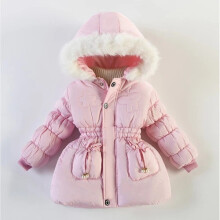 (#5Pink, 2-3 Years) Kids Girls Quilted Puffer Jacket Faux Fur Hooded Parka Coat Winter Warm Outwear*