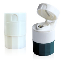 4 in 1 Pill Divider Pack of 2 with Stainless Steel Blade, Tablet Mortar, Crusher, and Storage Compartment for Small Tablets