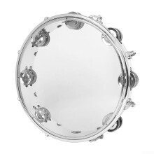 10" Hand Held Tambourine with Double Row Jingles, Clear Leather, Transparent Design, Durable Sound Quality