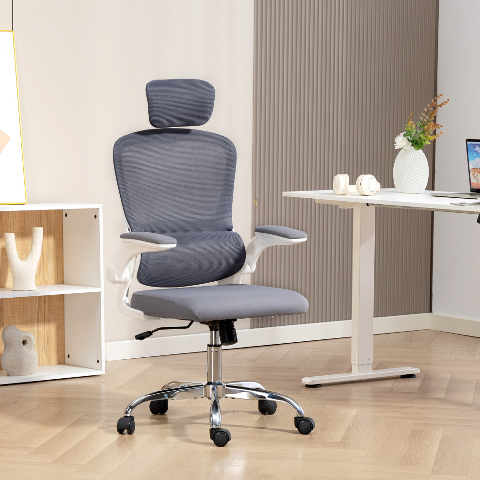 Homcom (Grey) High Back Mesh Computer Desk Chair With Lumbar Support Grey