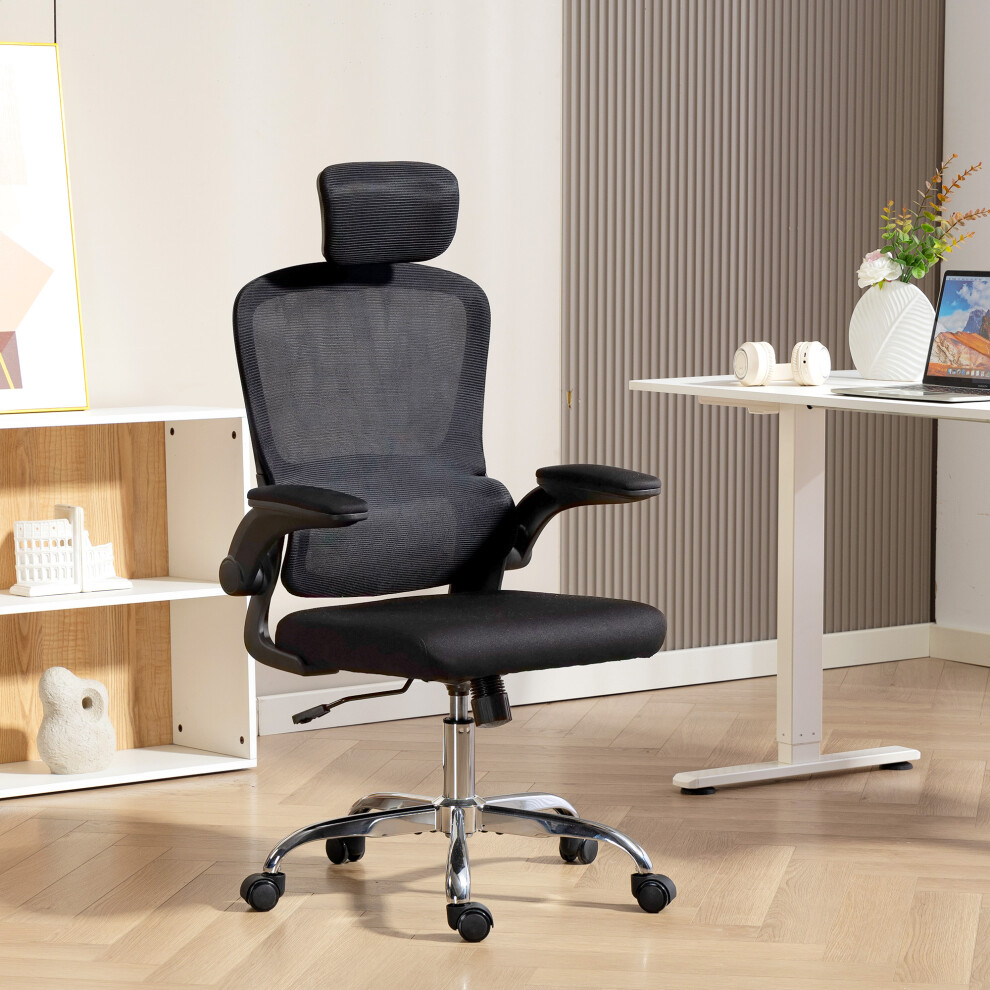 (Black) HOMCOM High Back Mesh Computer Desk Chair with Lumbar Support-image-OPC-PK8X9GT-NEW