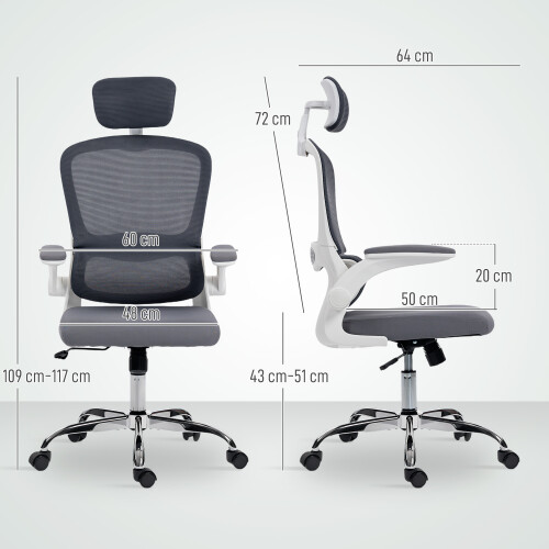 Homcom (Grey) HOMCOM High Back Mesh Computer Desk Chair with Lumbar Support 2