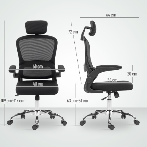 Homcom (Black) HOMCOM High Back Mesh Computer Desk Chair with Lumbar Support 2