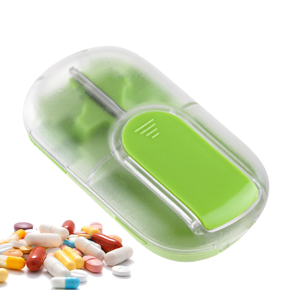 Tablet Splitter - Portable Pill Divider with Magnetic Closure, Green Tablet Box with Halving Aid for Home and Travel