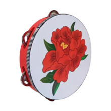 Pentecost Rose Blossoms Hand Drum 8 Inch Tambourine for Adults with Hand-Stitched Embroidery and Portable Design