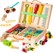 WILL Kindergereedschapsset, 36-delige houten gereedschapsset voor peuters inclusief gereedschapskist,