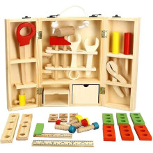 Houten gereedschapskist en set, speelset voor kinderen, educatief bouwspeelgoed