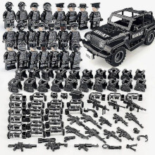 Zk-22 stuks/set militaire bouwstenen serie zwarte speciale politie- en terreinwagenset kleine deeltjes