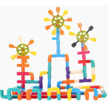 (144 STK) Spielzeug-Rohrbausatz Rohre für Kinder Kreative ineinandergreifende Bausteine-Sets mit Rädern