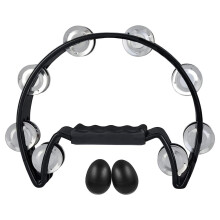 Tambourine with Metal Jingles, Handheld Percussion Half-Moon Tambourine and Egg Shaker Set for Kids and Adults, Black