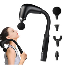 Massage Gun with Extension Handle, 4 Heads, 9 Speeds, Quiet Deep Tissue Percussion, Black