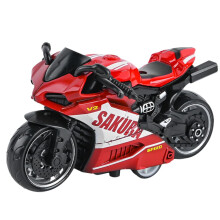Toy Motorcycle Alloy Pull-Back Simulation Vehicle for Kids Over 3 Years Old, Red Learning Gift and Decoration