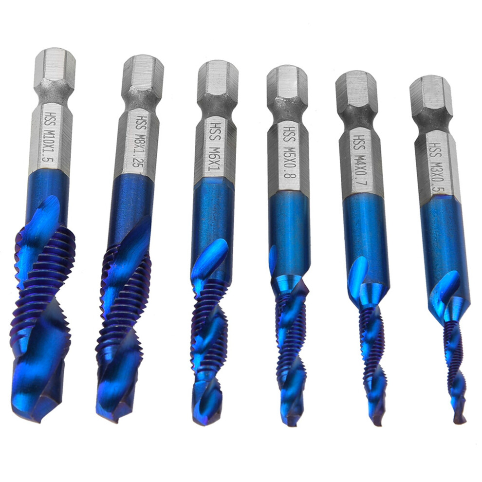 6PCS High Speed Steel 6.35mm Hex Shank Tap Drill