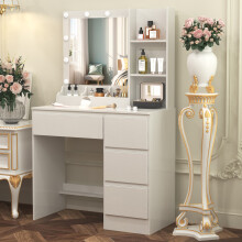 4 Drawers Vanity Desk with Mirror 10 LED Lights Dresser Table Bedroom