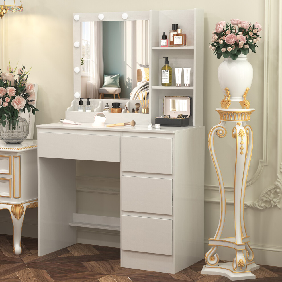 4 Drawers Vanity Desk with Mirror 10 LED Lights Dresser Table Bedroom