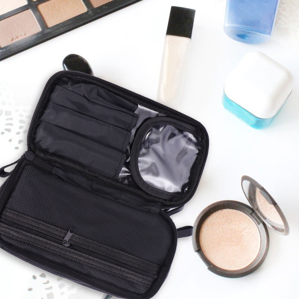 Ohphcall Black Zipper Makeup Bag Double Layer Nylon Travel Toiletry Bag