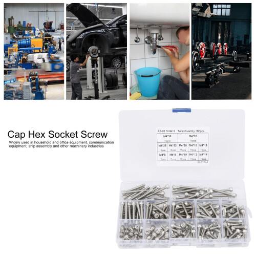 304 Stainless Steel Hex Socket Screw Cap Set 180pcs M4 MultiLength 2