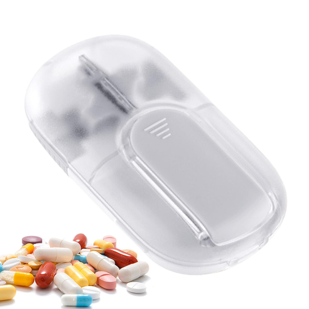 Pill Splitter and Dispenser - Reusable Pill Grinder with Portable Medicine Storage Box for Travel and Home Use, White