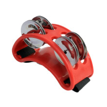Foot Tambourine Foot Drum Pedal for Guitar and Mandolin, Red with Metal Bells, Rhythm Shoe Percussion Shaker
