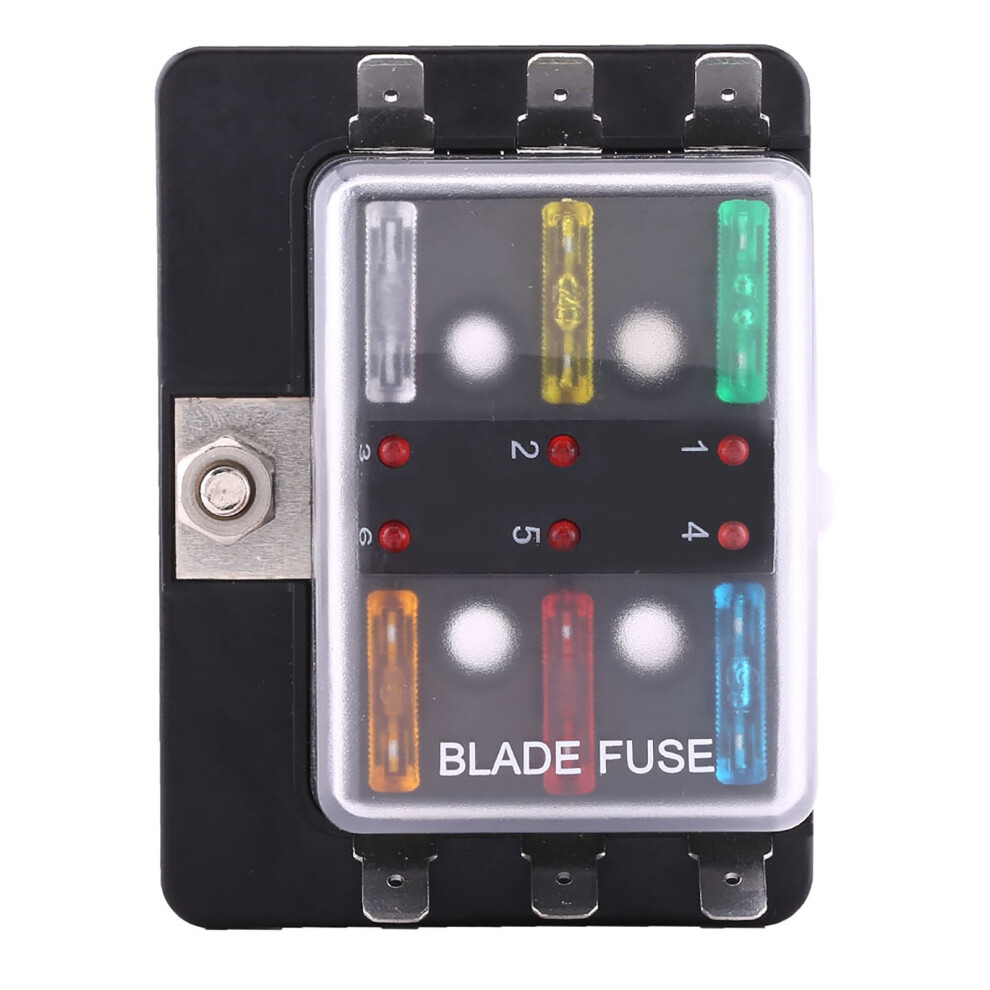 6 Way Circuit Blade Fuse Box Block Holder With Led Light 8320539617008
