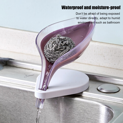 Purple ABS + AS Leaf Shape Soap Dish 14x18cm Draining Holder 2