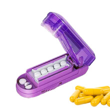 Pill Cutter Set - Adjustable Stainless Steel Pill Splitter for Small and Large Tablets - Portable Purple Pill Organizer