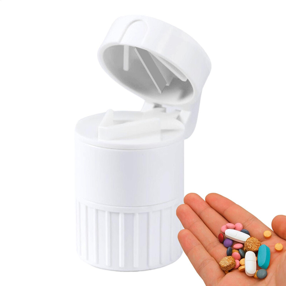 Pill Cutter - Travel Pill Bottle with Storage, Multifunctional Tablet Splitter, Crusher and Portable Organizer