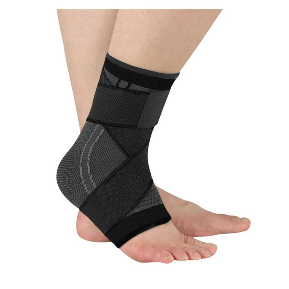 Black Adjustable Compression Ankle Brace For Sports - Ankle Support Bandage For Running, Football, Basketball, Gym,