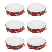 8-Inch Red Musical Tambourine Drum Pack of 6 Round Percussion Instruments for KTV and Performances