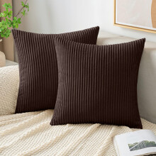 (Pack of 2, Coffee) Stripe Velvet Cushion Cover - Soft & Washable