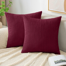 (Pack of 2, Burgundy / Red) Stripe Velvet Cushion Cover - Soft & Washable