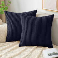 (Pack of 2, Navy Blue) Stripe Velvet Cushion Cover - Soft & Washable