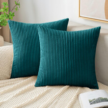 (Pack of 2, Teal) Stripe Velvet Cushion Cover - Soft & Washable