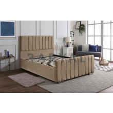 (Single, No Ottoman, Beige) Modern Velvet Upholstered Bed Frame With Ottoman Storage Option