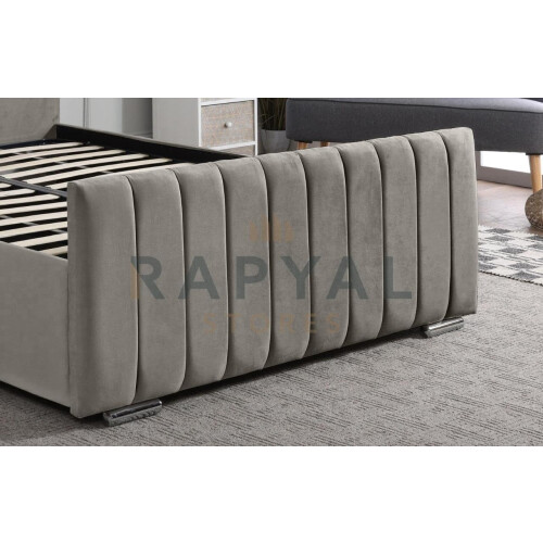 (Single, No Ottoman, Silver) Modern Velvet Upholstered Bed Frame With Ottoman Storage Option 2