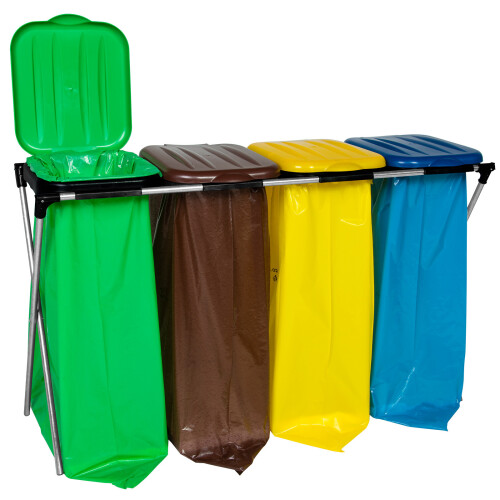 Support pour sacs poubelle de 120 L pour le tri - 4 types de déchets