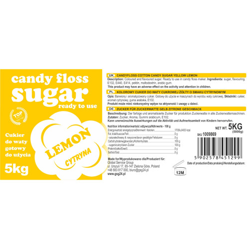 Algodón de azúcar de colores con sabor a limón, 5 kg 2