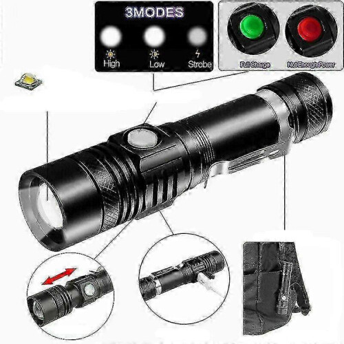 Super Bright 90000lm Led Tactical Flashlight Zoomable with Rechargeable Battery 2