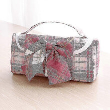 Cute Pencil Case Plaid Bowknot Pencil Pouch Canvas Marker Portable Pen Case