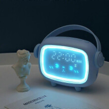 Small alarm clock night light children student bedroom alarm clock blue