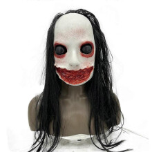 Halloween Horror Long Hair Open Mouth Cosplay Ghost Zombie Mask Scary Full Face Helmet Latex Masks