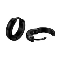 (Black, 12mm) 316L Stainless Steel Men Women Hoop Earrings Huggie Ear Clip Piercing