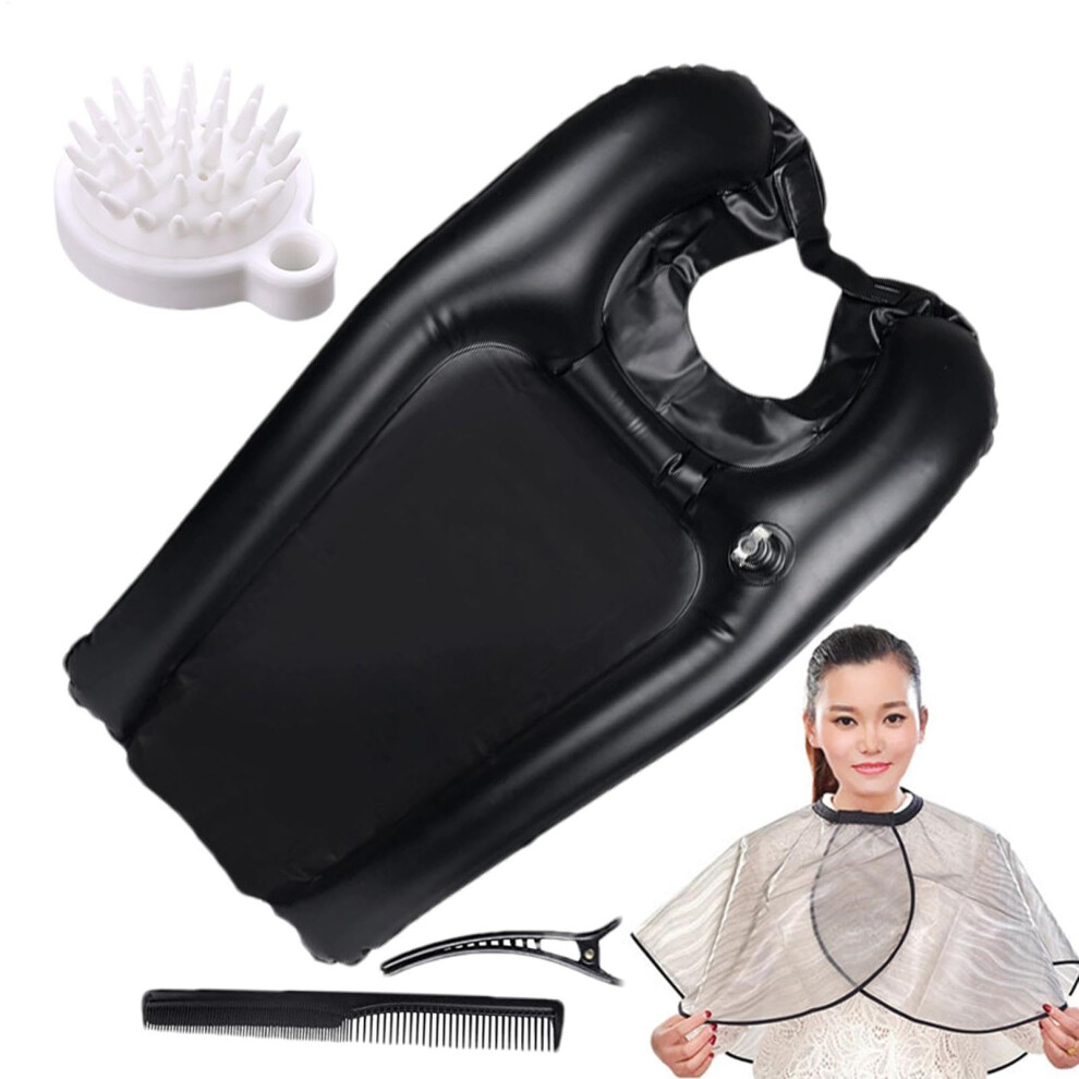 Hair Wash Basin for Bedridden - Inflatable PVC Shampoo Bowl with Waterproof Scarf, Hair Clips, Combs and Neck Support