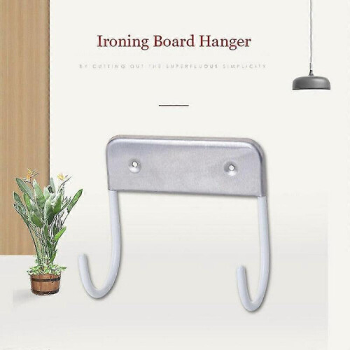 (White) 2pcs Ironing Board Hanger Iron Holder Rack Wall Door Holder Table Hooks 2