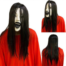 Creepy Long Straight Black Hair Female Ghost Scary Mask for Stage Performances Halloween Masquerade Haunted House Horror Masks Party Props