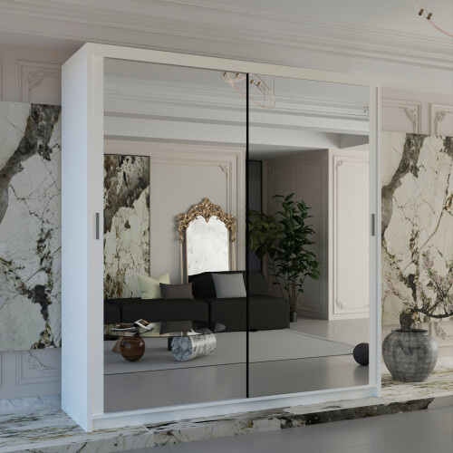 (90cm white) Chicago Sliding Double Mirror Door Wardrobe