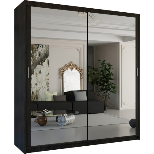 (90cm Wenge) Chicago Sliding Double Mirror Door Wardrobe 2
